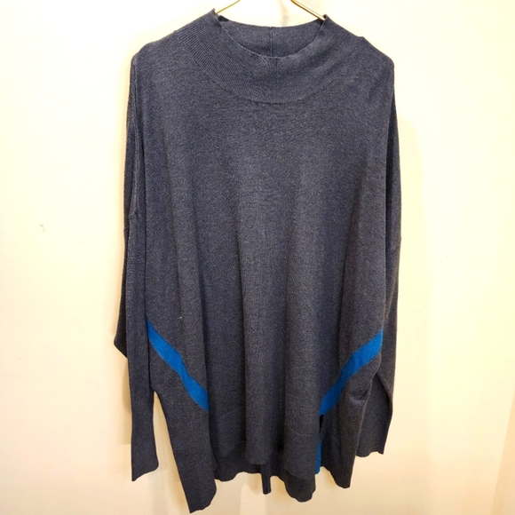 Lane Bryant Women's Mock Neck Gray Sweater with Blue Accents Plus Size 26/28 - Picture 1 of 12